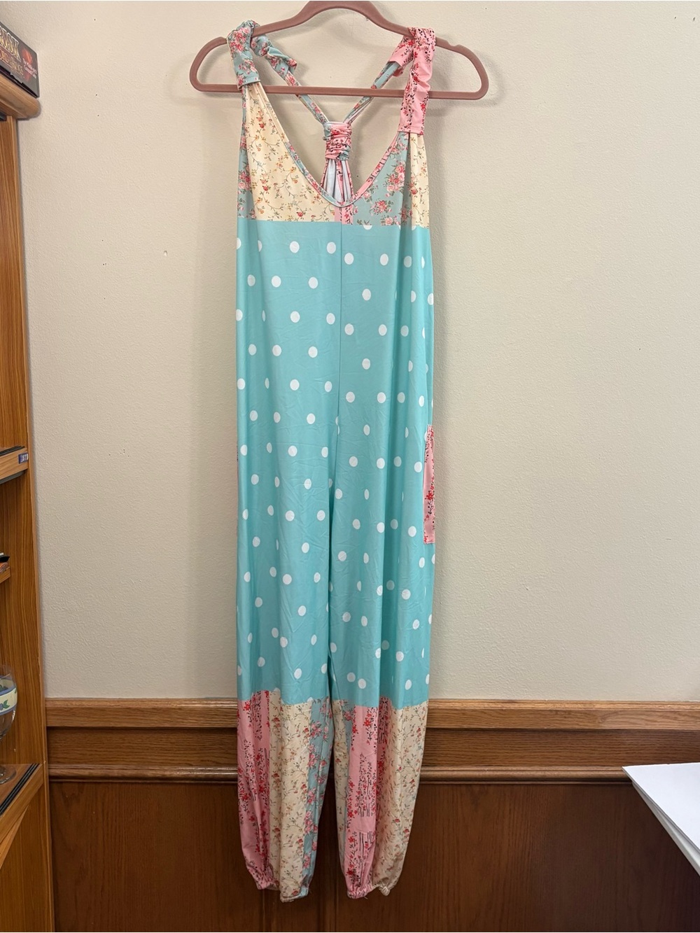 Lily by Fermiana patchwork jumpsuit womens XL polkadot whimsy shabby chic retro